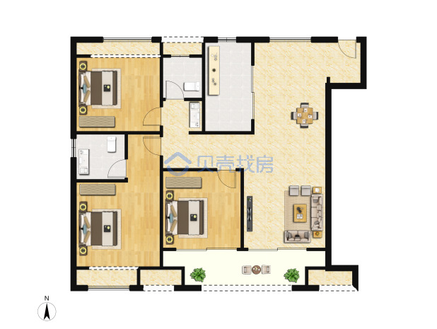 居室：3室2厅2卫 建面：105m²