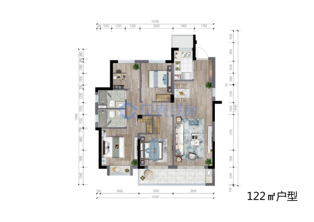 居室：4室2厅2卫 建面：122m²