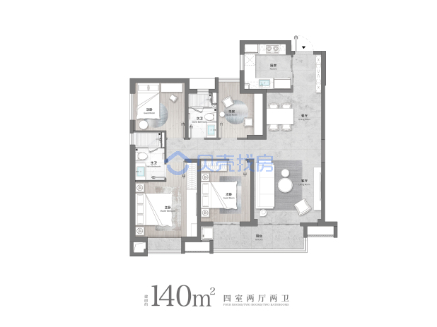 居室：4室2厅2卫 建面：140m²