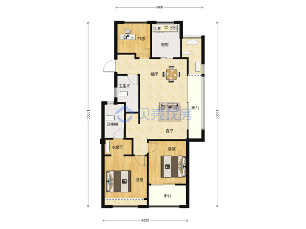 居室：3室2厅2卫 建面：110m²