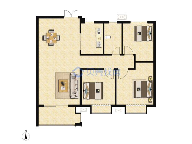 居室：3室2厅1卫 建面：95m²