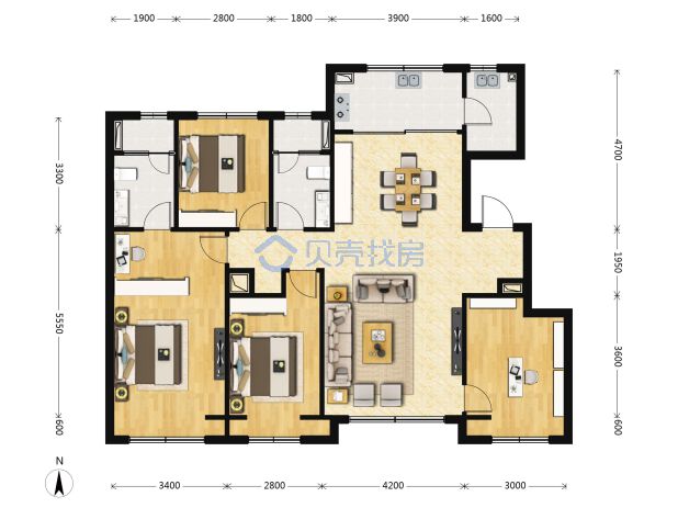 居室：4室2厅2卫 建面：140m²