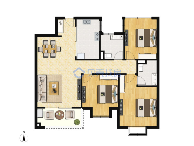 居室：3室2厅2卫 建面：105m²