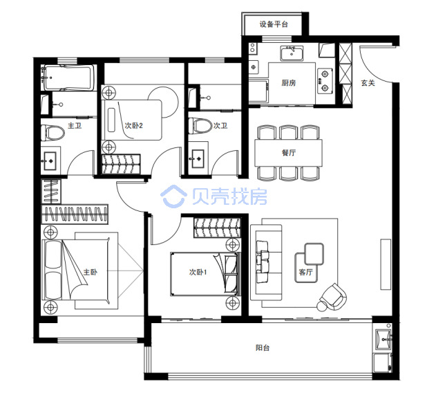 居室：3室2厅2卫 建面：117m²