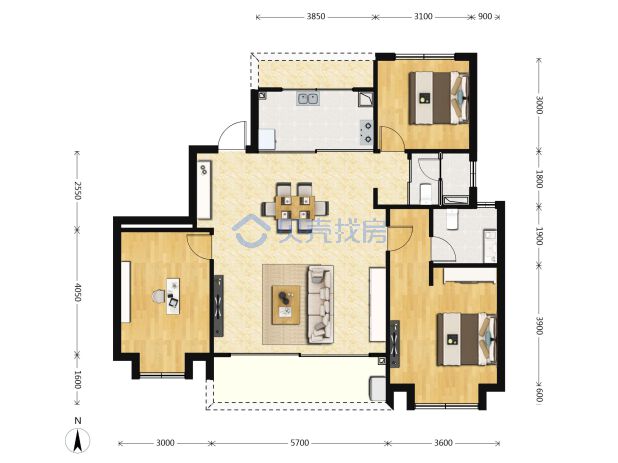 居室：3室2厅2卫 建面：135m²