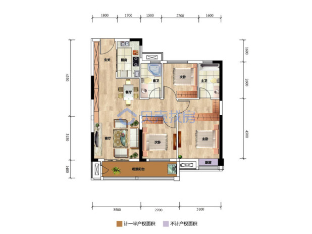 居室：3室2厅2卫 建面：98m²