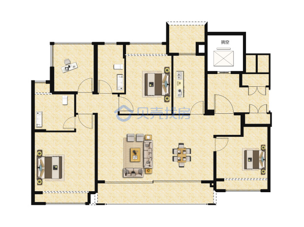 居室：4室2厅2卫 建面：125m²