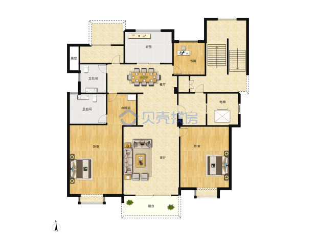 居室：3室2厅2卫 建面：110m²