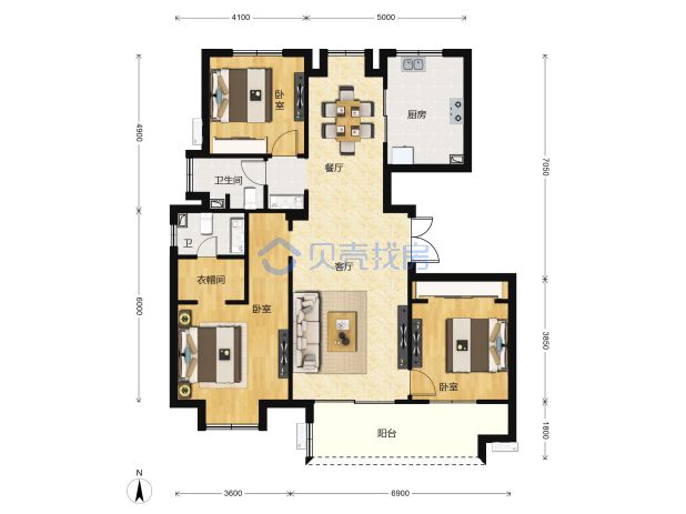 居室：3室2厅2卫 建面：118.62m²