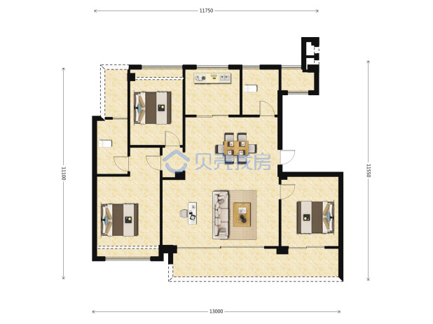 居室：4室2厅2卫 建面：128m²