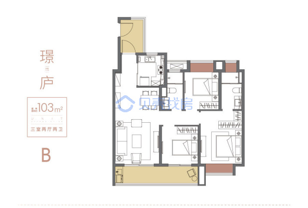 居室：3室2厅2卫 建面：103m²