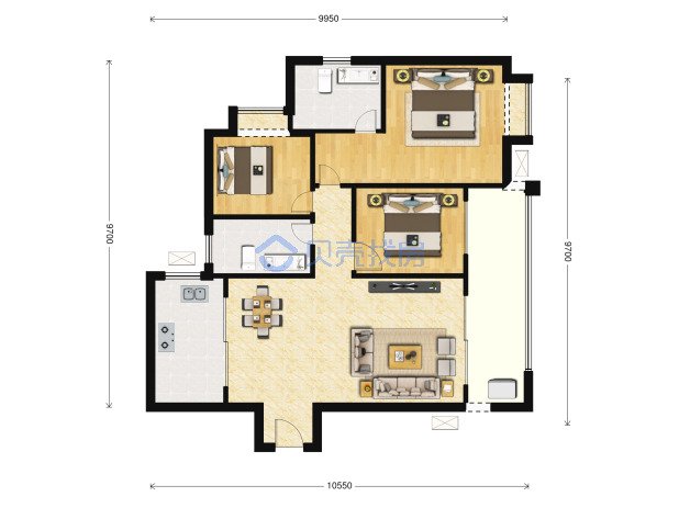 居室：3室2厅2卫 建面：109m²