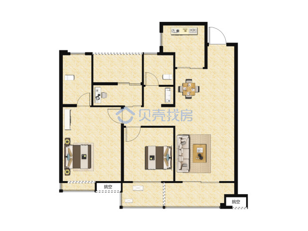 居室：3室2厅2卫 建面：107m²