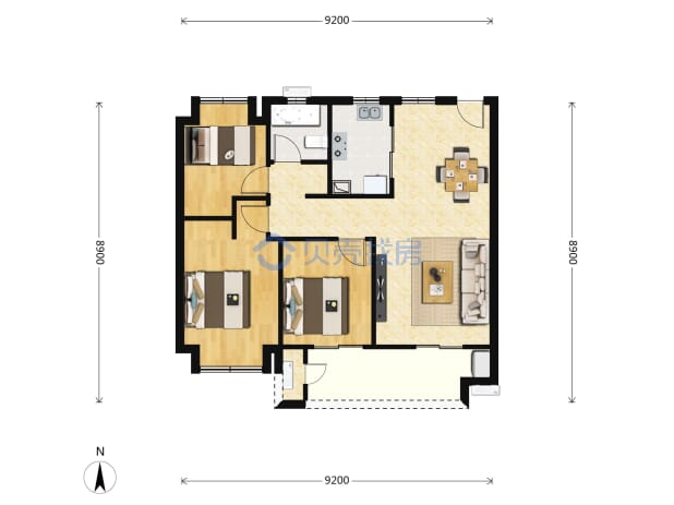 居室：3室2厅1卫 建面：87m²