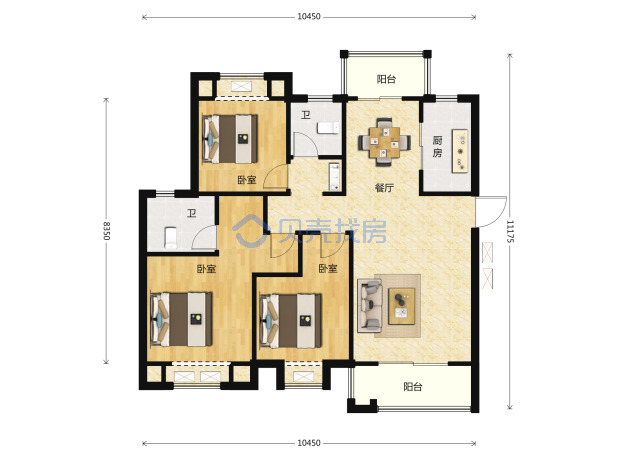 居室：3室2厅2卫 建面：118.95m²