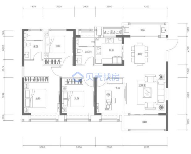 居室：4室2厅2卫 建面：142m²