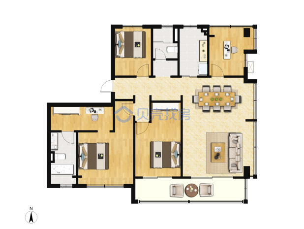 居室：4室2厅2卫 建面：168m²