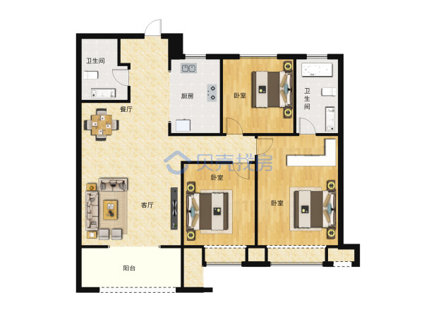 居室：3室2厅2卫 建面：93m²