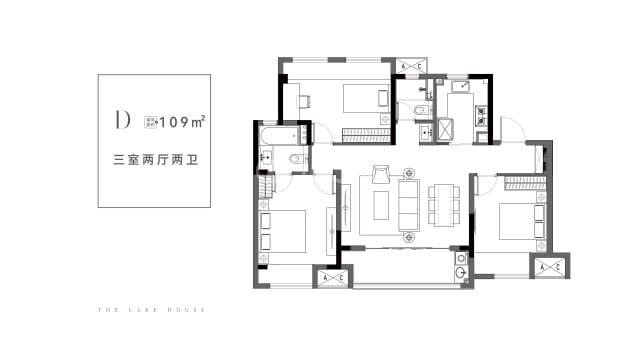 居室：3室2厅2卫 建面：109m²