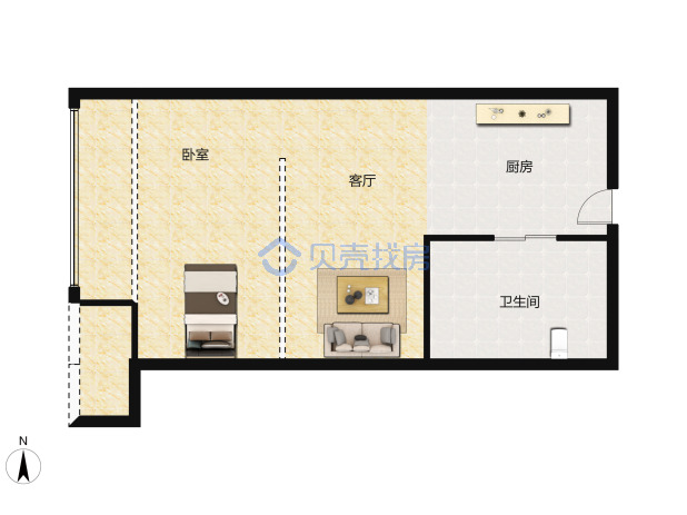 居室：1室1厅1卫 建面：33m²