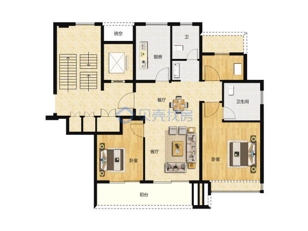 居室：3室2厅2卫 建面：89m²