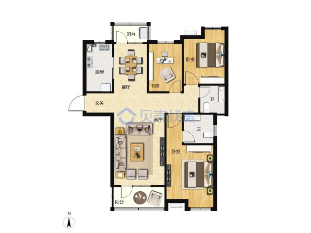 居室：3室2厅2卫 建面：123m²