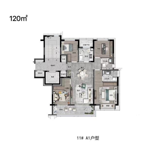 居室：4室2厅2卫 建面：120m²