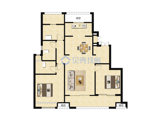 居室：3室2厅2卫 建面：126m²