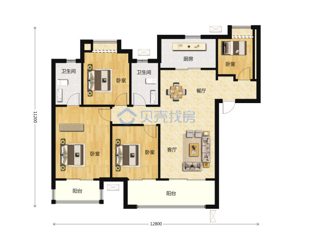 居室：4室2厅2卫 建面：127m²