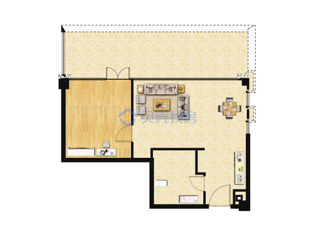 居室：1室2厅1卫 建面：55m²