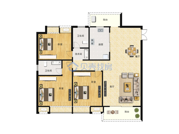 居室：3室2厅2卫 建面：118.5m²