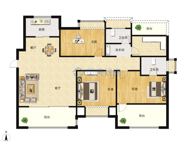 居室：3室2厅2卫 建面：128m²