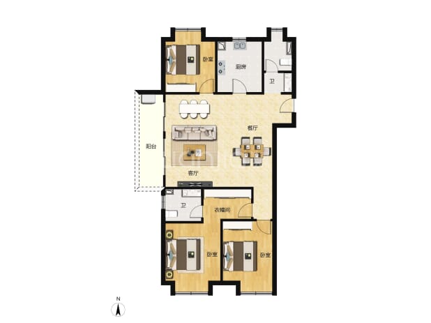 居室：3室2厅2卫 建面：127m²