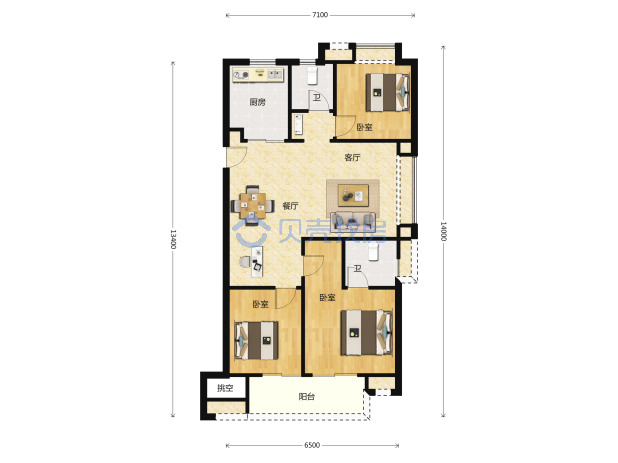 居室：3室2厅2卫 建面：110m²