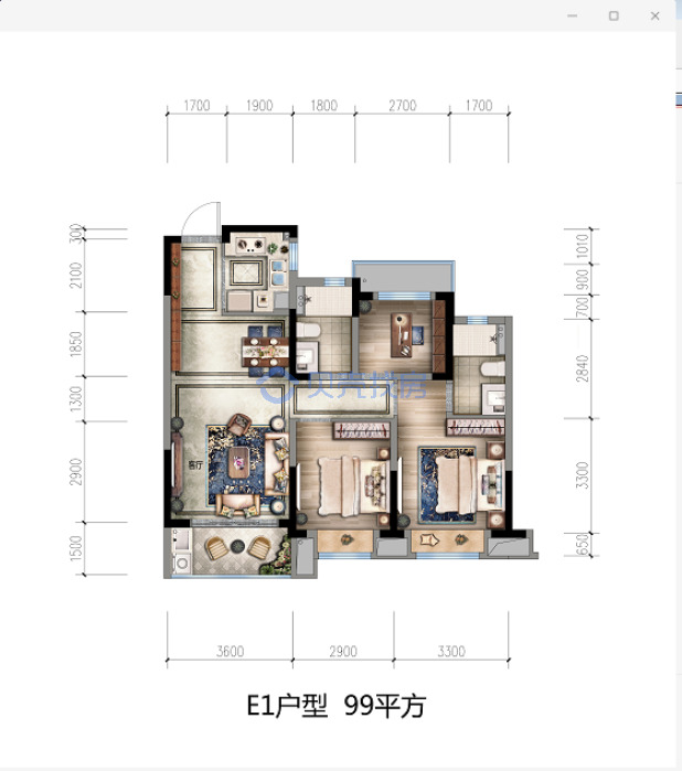 居室：3室2厅2卫 建面：99m²