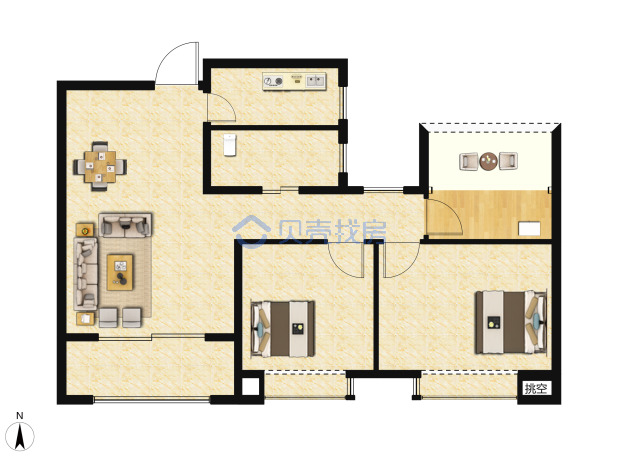 居室：2室2厅1卫 建面：89m²