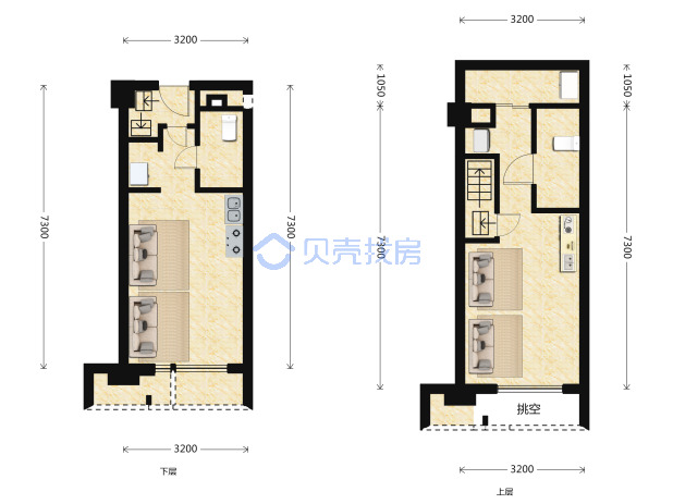 居室：2室2厅2卫 建面：35m²