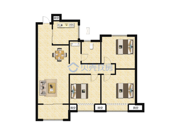 居室：3室2厅1卫 建面：100m²