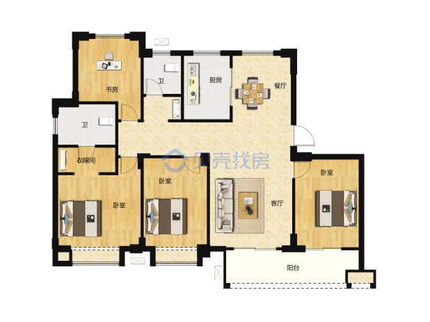 居室：4室2厅2卫 建面：128m²