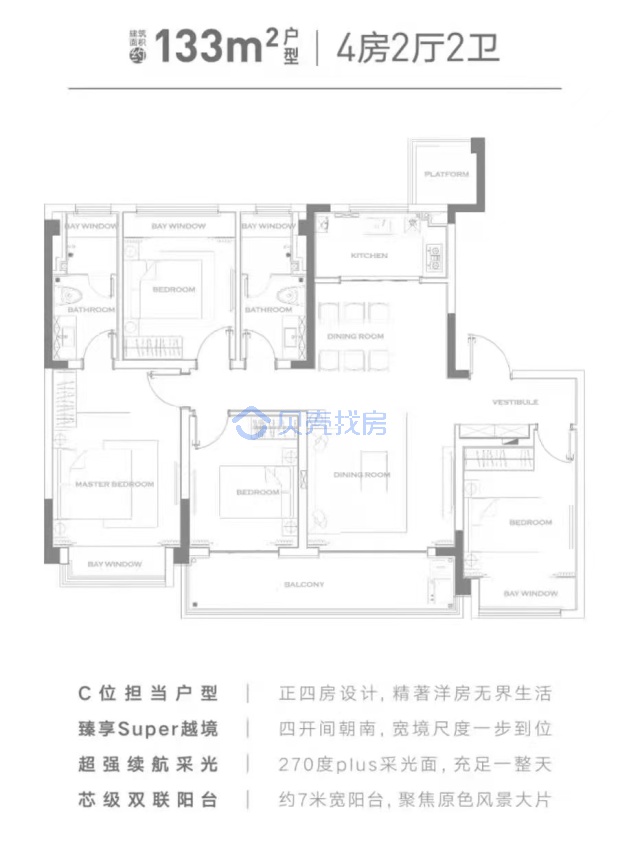 居室：4室2厅2卫 建面：133m²