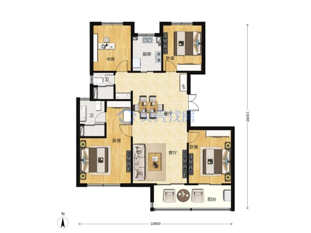 居室：4室2厅2卫 建面：128m²