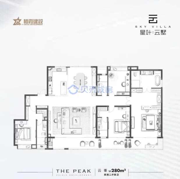 居室：4室2厅4卫 建面：280m²