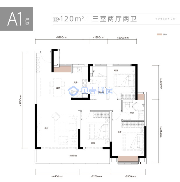 居室：3室2厅2卫 建面：120m²