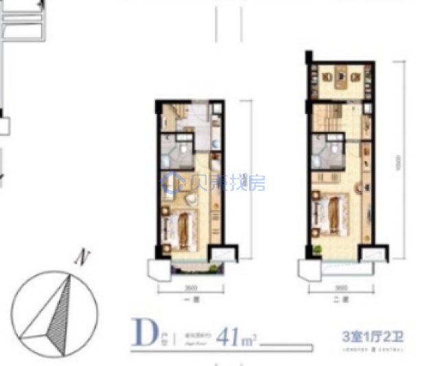 居室：3室1厅2卫 建面：41m²