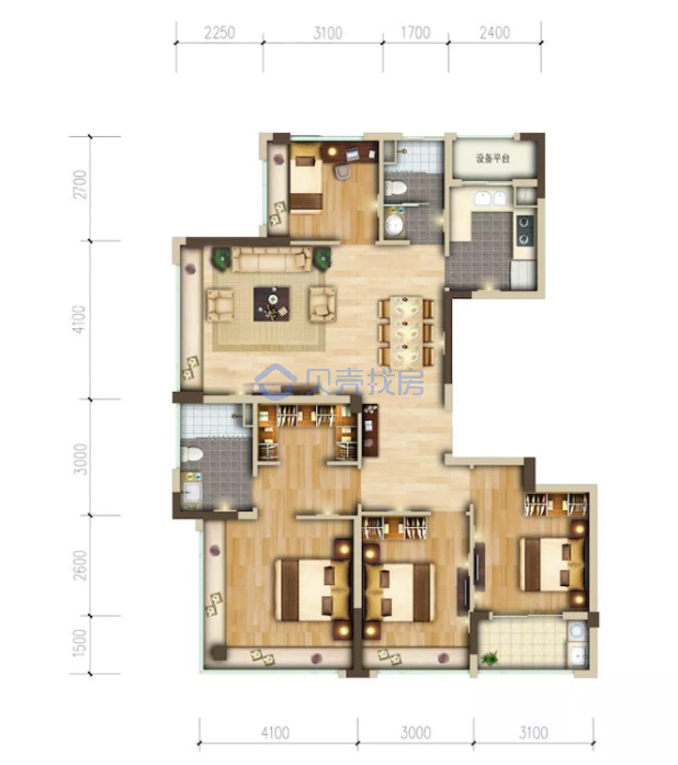 居室：4室2厅2卫 建面：134㎡