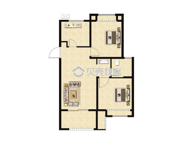 居室：2室2厅1卫 建面：75m²