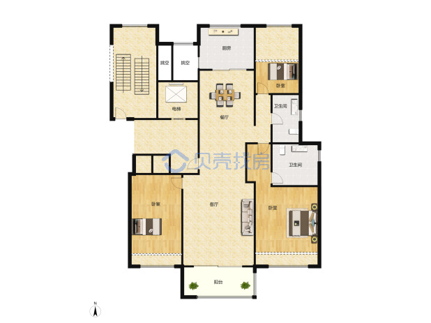 居室：3室2厅2卫 建面：117m²