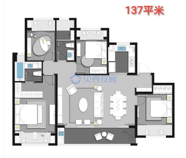 居室：4室2厅2卫 建面：137m²