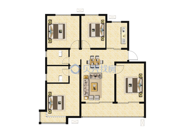 居室：4室2厅2卫 建面：118m²