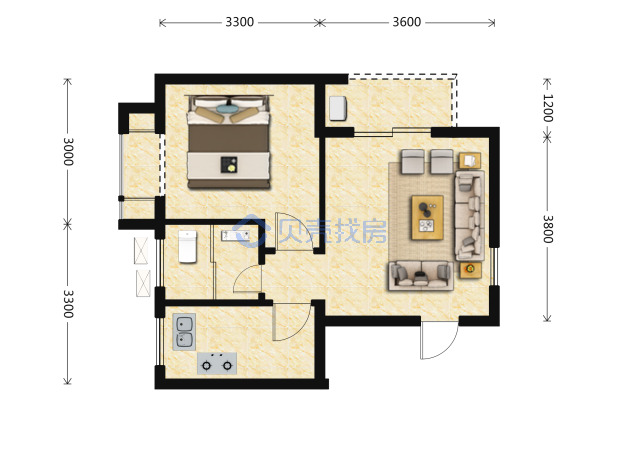 居室：1室1厅1卫 建面：50m²